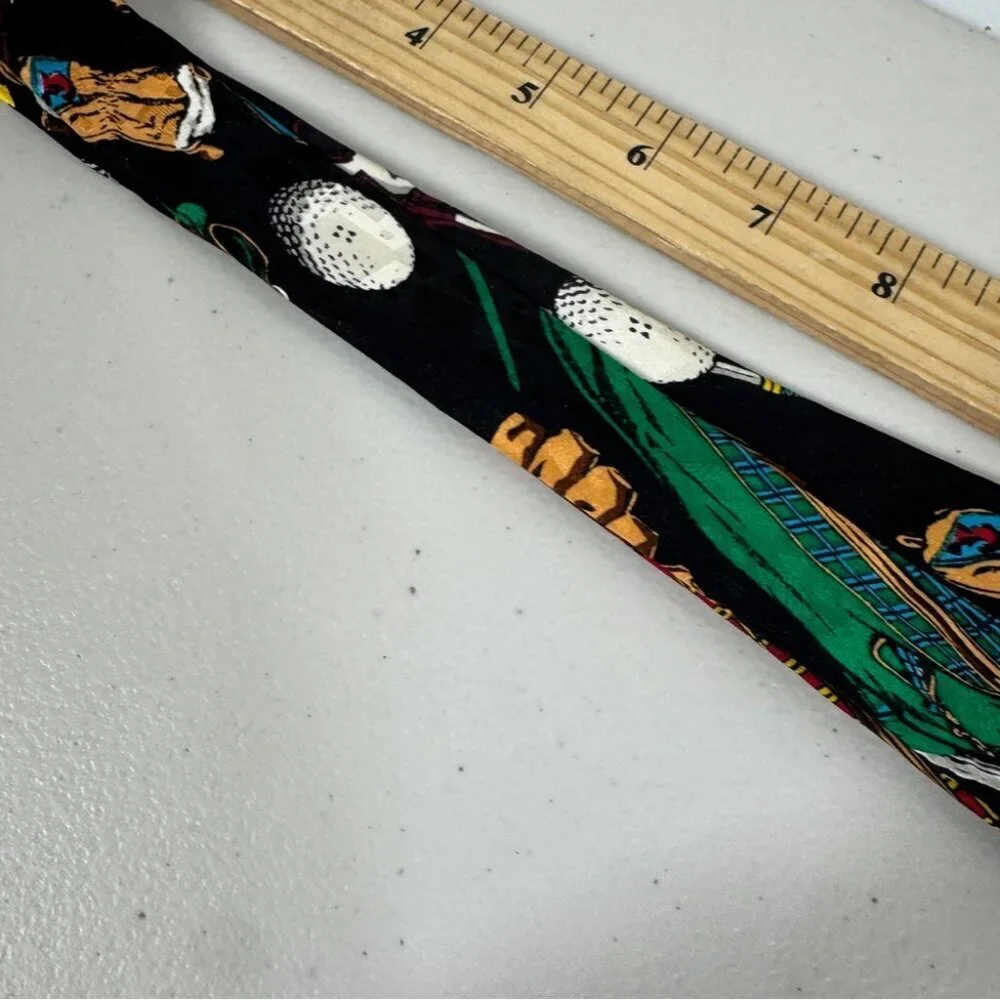 Vintage Golf Theme Silk Tie Black Novelty Golf Clubs Balls Summer Event Funky